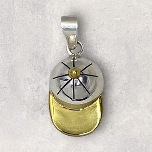 925 Mexico 2Tone Sterling Silver Baseball Softball Sports Cap Hat MEDIUM Pendant